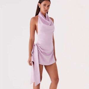 PEPPERMAYO 💜 Halter Cowl Neck Backless Mini Dress with Side Tie - BRAND NEW